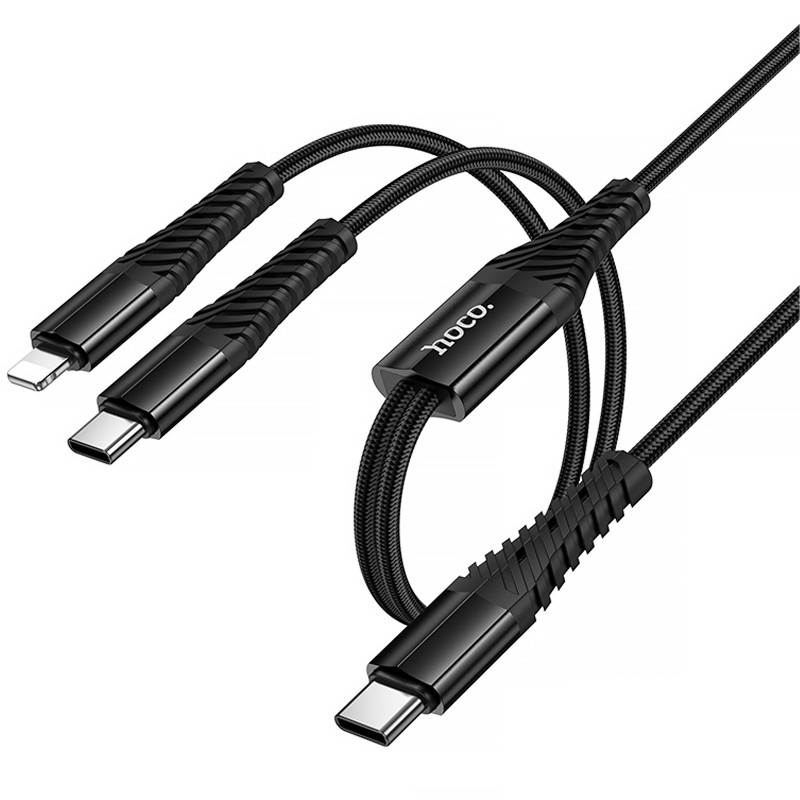Дата кабель Hoco X123 Victory 2in1 Type-C to Lightning/Type-C 3A (1m) (Black)
