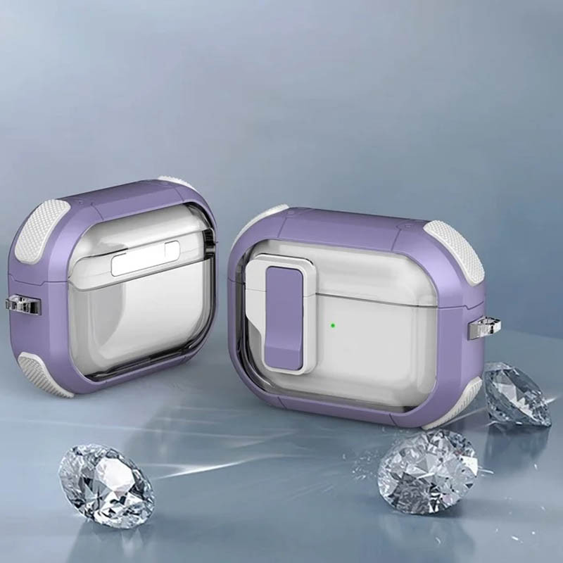 Футляр противоударный Locking Button для наушников Airpods Pro (Light Purple) в магазині vchehle.ua