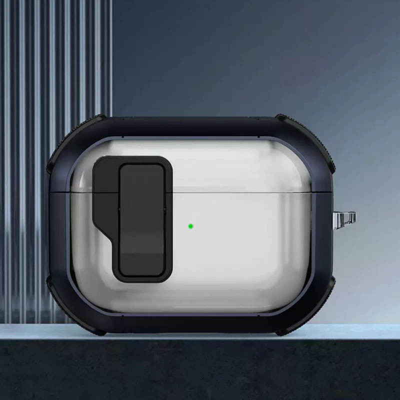 Фото Футляр протиударний Locking Button для навушників Airpods Pro 3 (Blue) на vchehle.ua