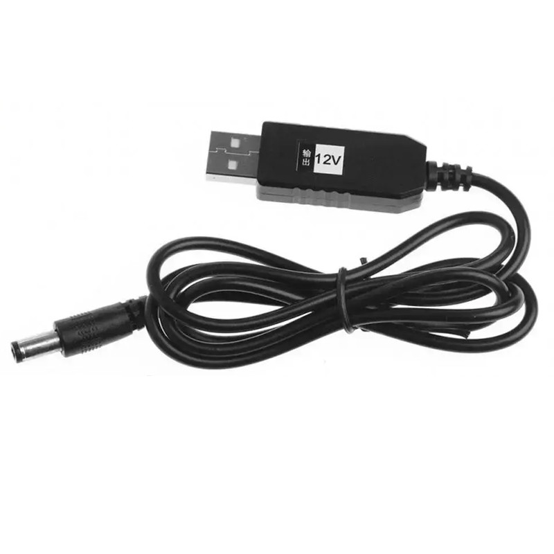 Фото Кабель питания для роутера/модема USB-DC (2.1x5.5mm) с преобразователем до 12V in box (1m) (Black) в магазине vchehle.ua