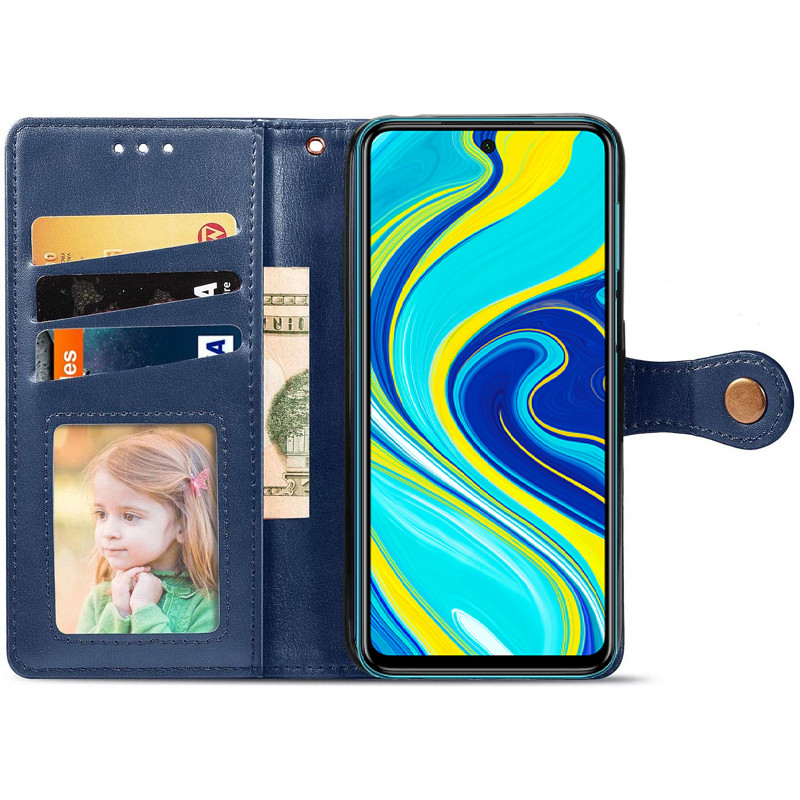 Фото Кожаный чехол-книжка GETMAN Gallant (PU) для Xiaomi Redmi Note 9s / Note 9 Pro / Note 9 Pro Max (Синий) на vchehle.ua