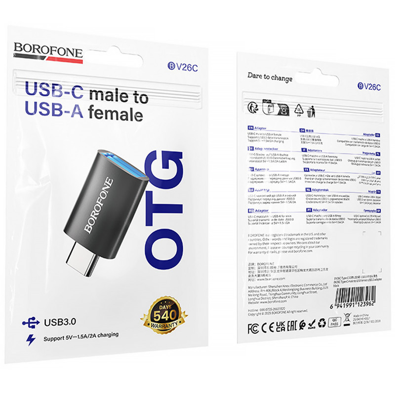 Фото Переходник Borofone BV26C Type-C Male to USB Female USB3.0 (Black) на vchehle.ua