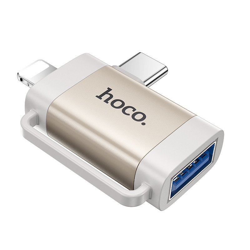 Фото Перехідник Hoco UA31F OTG 2in1 Lightning male/Type-C male to USB female (Gray) на vchehle.ua