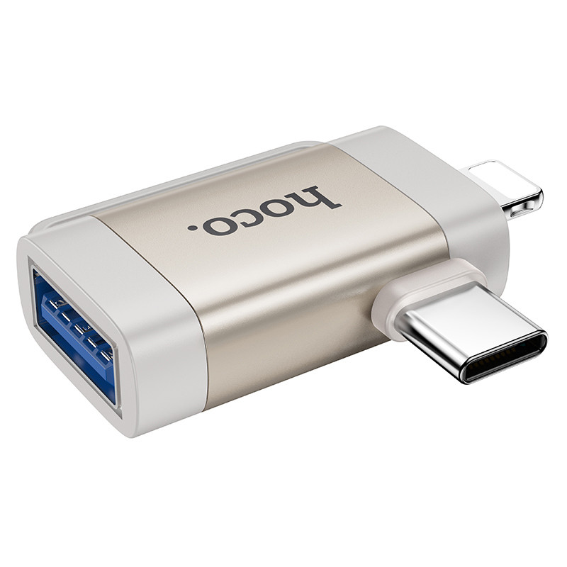 Фото Перехідник Hoco UA31F OTG 2in1 Lightning male/Type-C male to USB female (Gray) в маназині vchehle.ua