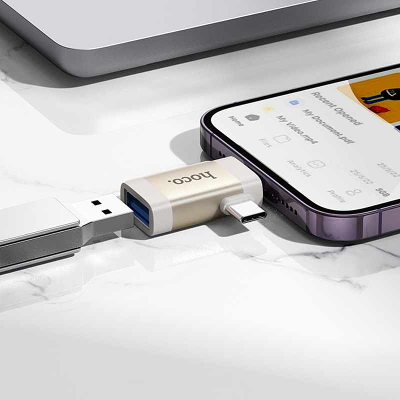 Перехідник Hoco UA31F OTG 2in1 Lightning male/Type-C male to USB female (Gray) в магазині vchehle.ua