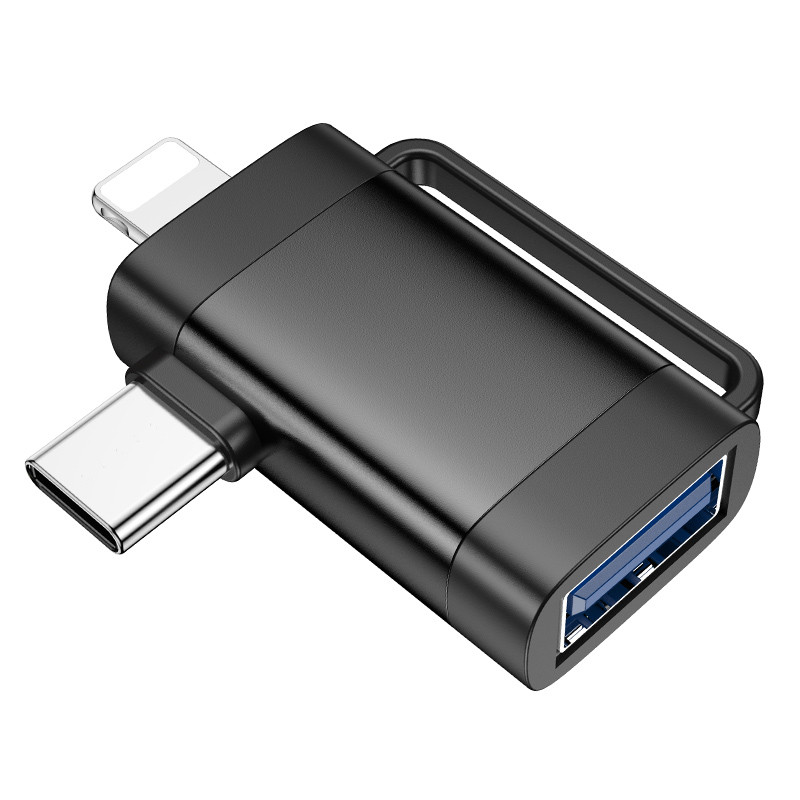 Фото Перехідник Hoco UA31F OTG 2in1 Lightning male/Type-C male to USB female (Black) в маназині vchehle.ua