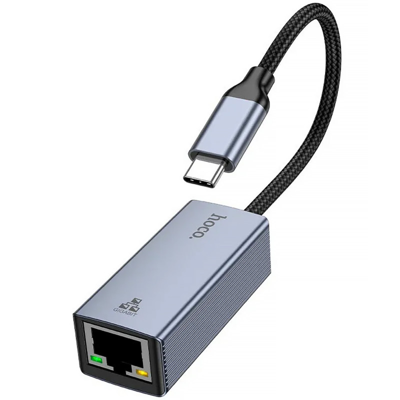Фото Переходник Hoco UA37 Portable Type-C to RJ45 1000 Mbs (0.15m) (Metal gray) в магазине vchehle.ua