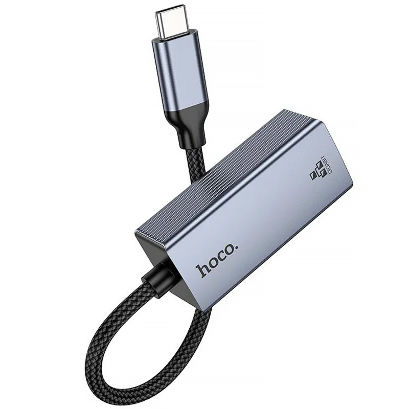 Переходник Hoco UA37 Portable Type-C to RJ45 1000 Mbs (0.15m) (Metal gray) в магазине vchehle.ua