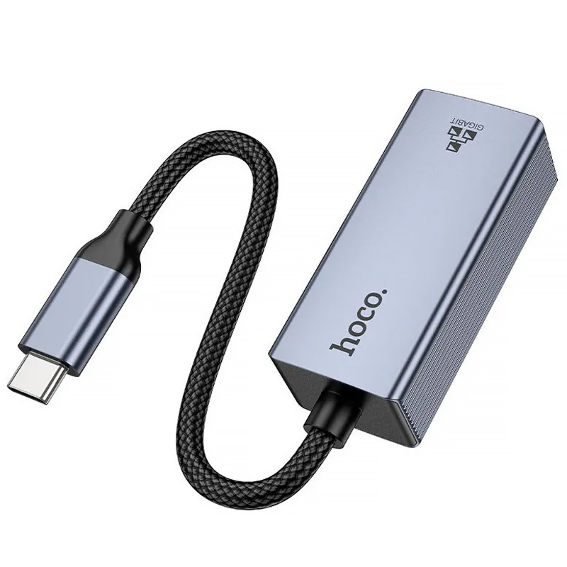 Купить Переходник Hoco UA37 Portable Type-C to RJ45 1000 Mbs (0.15m) (Metal gray) на vchehle.ua