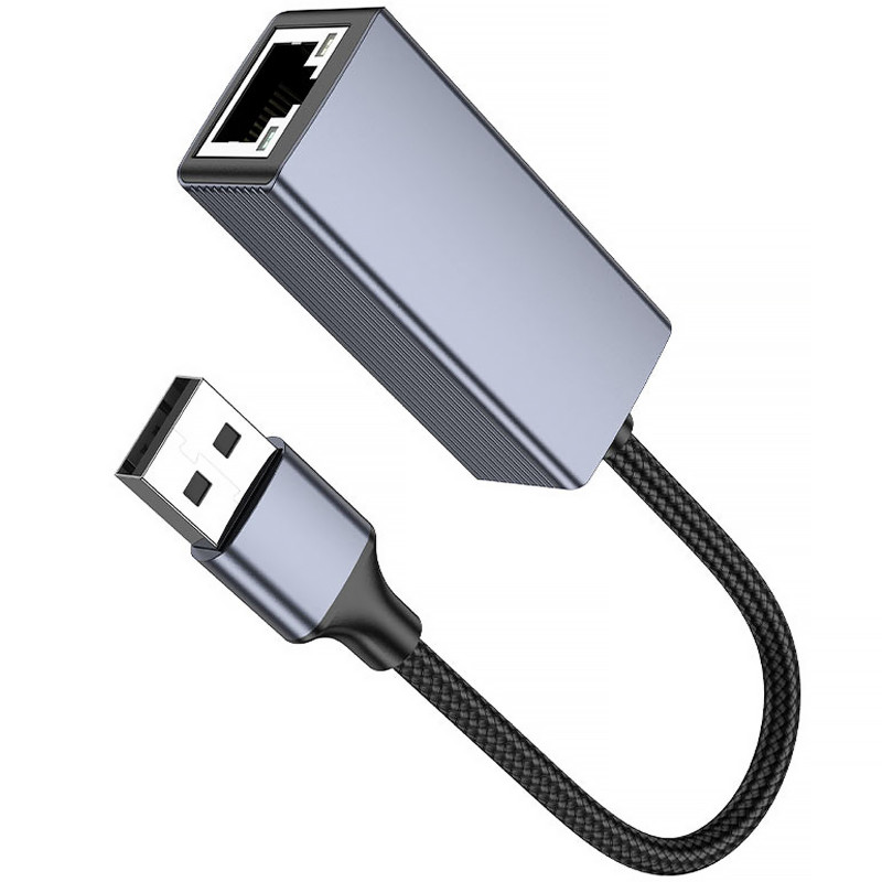 Фото Переходник Hoco UA37 Portable USB to RJ45 1000 Mbs (0.15m) (Metal gray) на vchehle.ua
