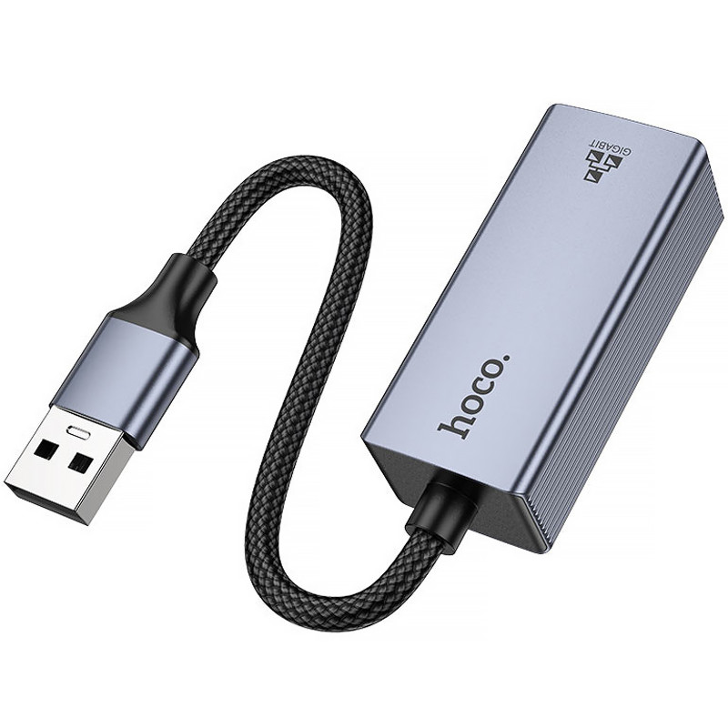 Переходник Hoco UA37 Portable USB to RJ45 1000 Mbs (0.15m) (Metal gray) в магазине vchehle.ua