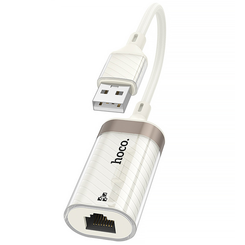 Фото Перехідник Hoco UA41 Crystal USB to RJ45 100 Mbs (0.15m) (Apricot) в маназині vchehle.ua
