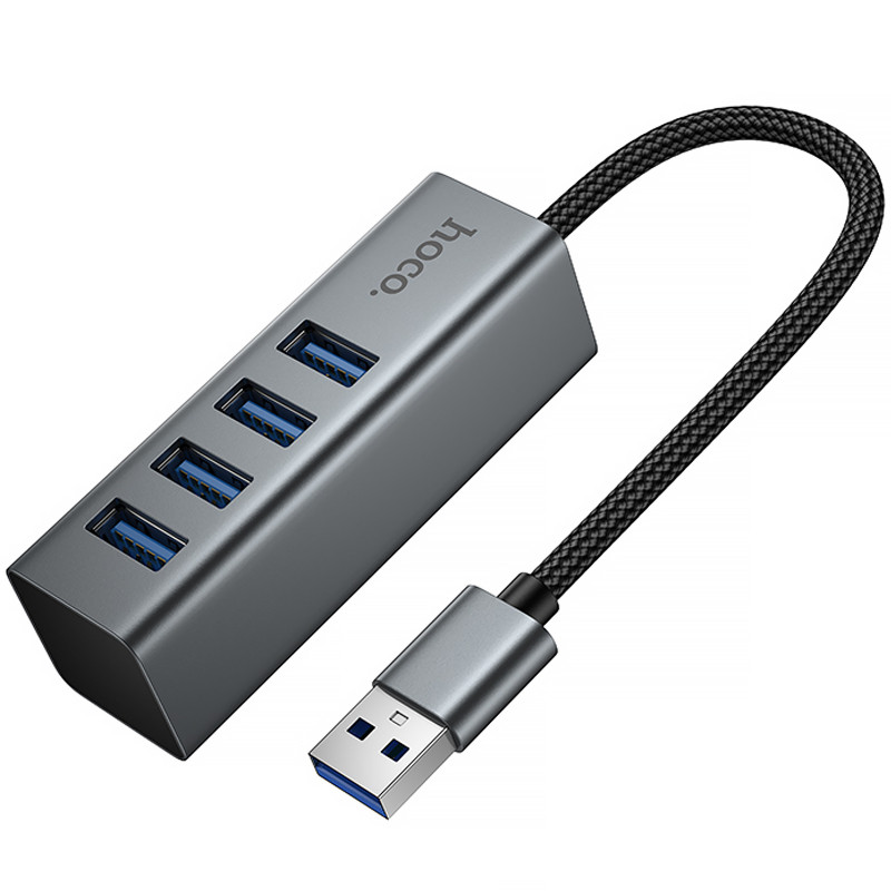 Фото Переходник HUB Hoco HB1B 4in1 (USB to 4xUSB 3.0) (0.2m) (Metal gray) на vchehle.ua