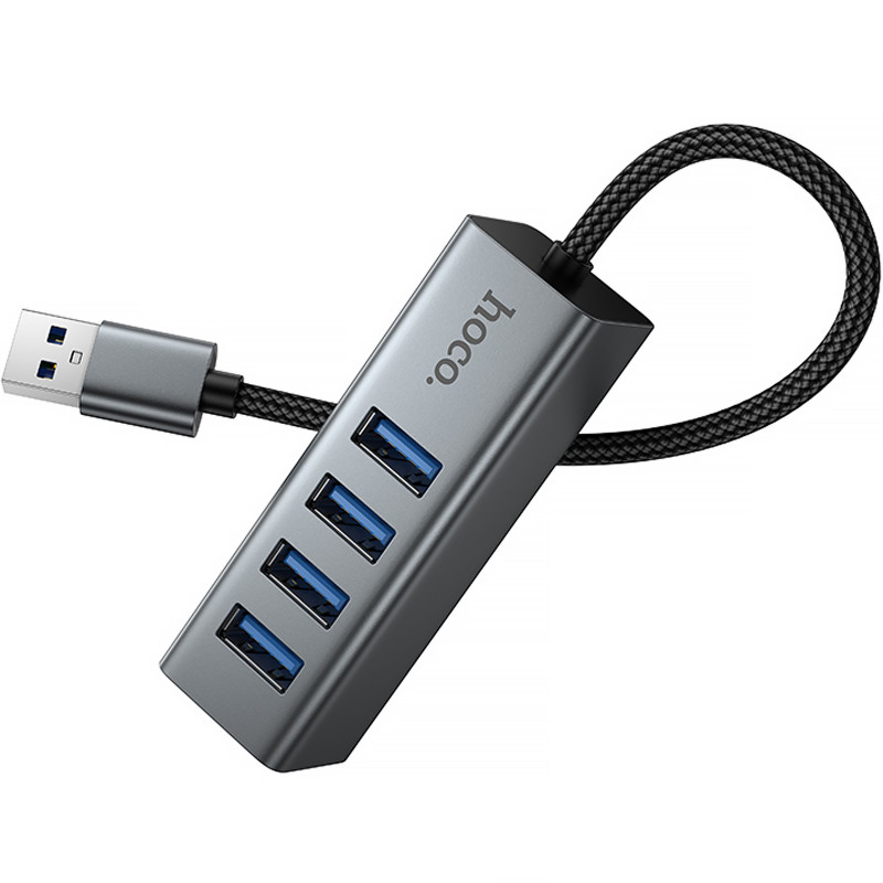 Фото Переходник HUB Hoco HB1B 4in1 (USB to 4xUSB 3.0) (0.2m) (Metal gray) в магазине vchehle.ua