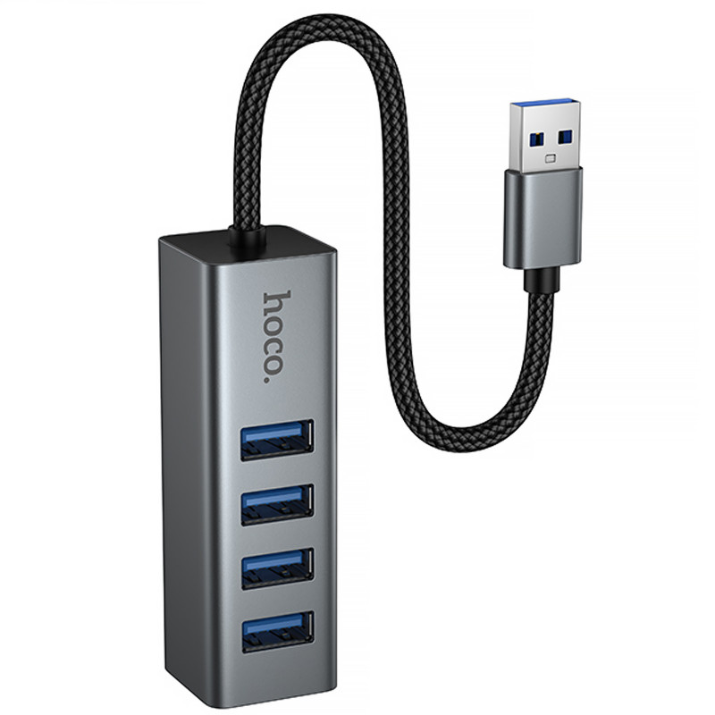 Переходник HUB Hoco HB1B 4in1 (USB to 4xUSB 3.0) (0.2m) (Metal gray) в магазине vchehle.ua