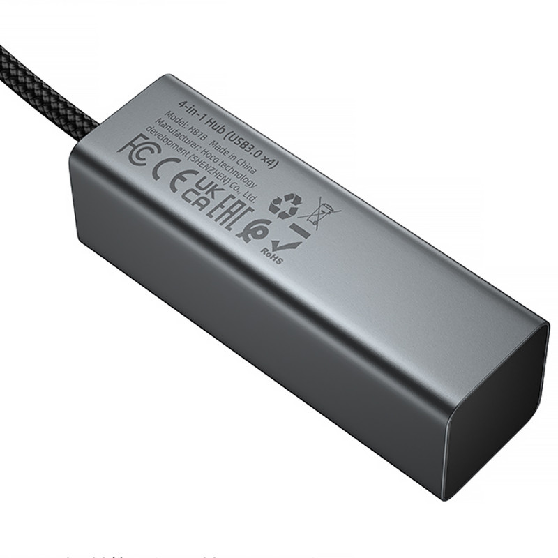 Купить Переходник HUB Hoco HB1B 4in1 (USB to 4xUSB 3.0) (0.2m) (Metal gray) на vchehle.ua