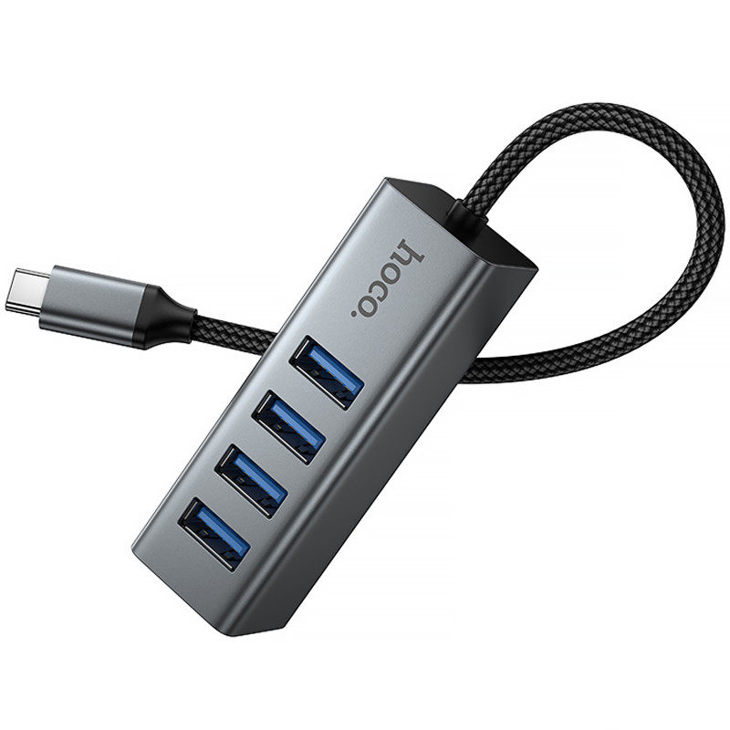 Переходник HUB Hoco HB1C 4in1 (Type-C to 4xUSB 3.0) (0.2m) (Metal gray) в магазине vchehle.ua