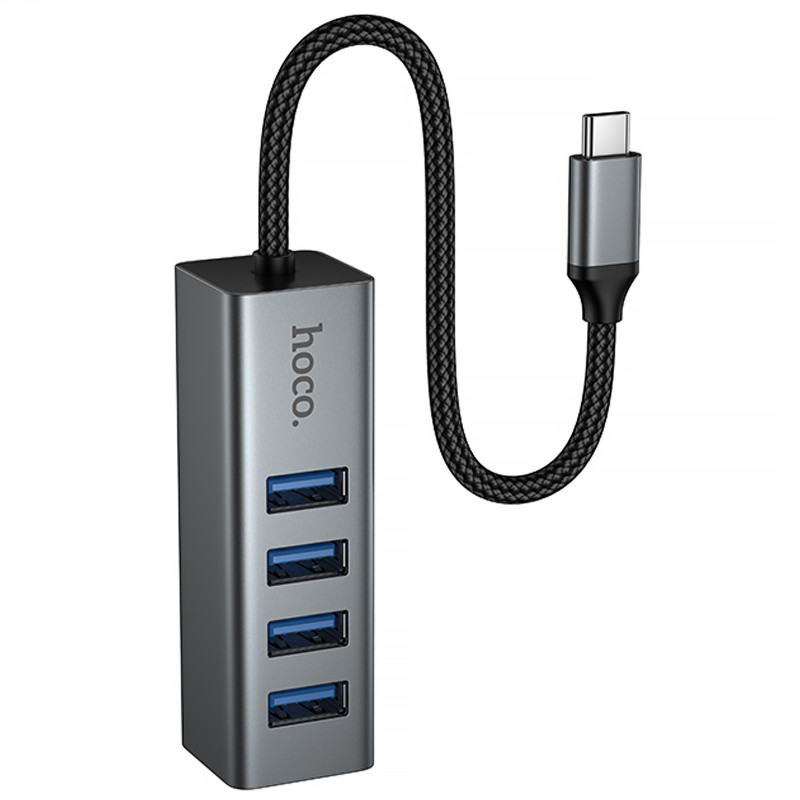 Купить Переходник HUB Hoco HB1C 4in1 (Type-C to 4xUSB 3.0) (0.2m) (Metal gray) на vchehle.ua