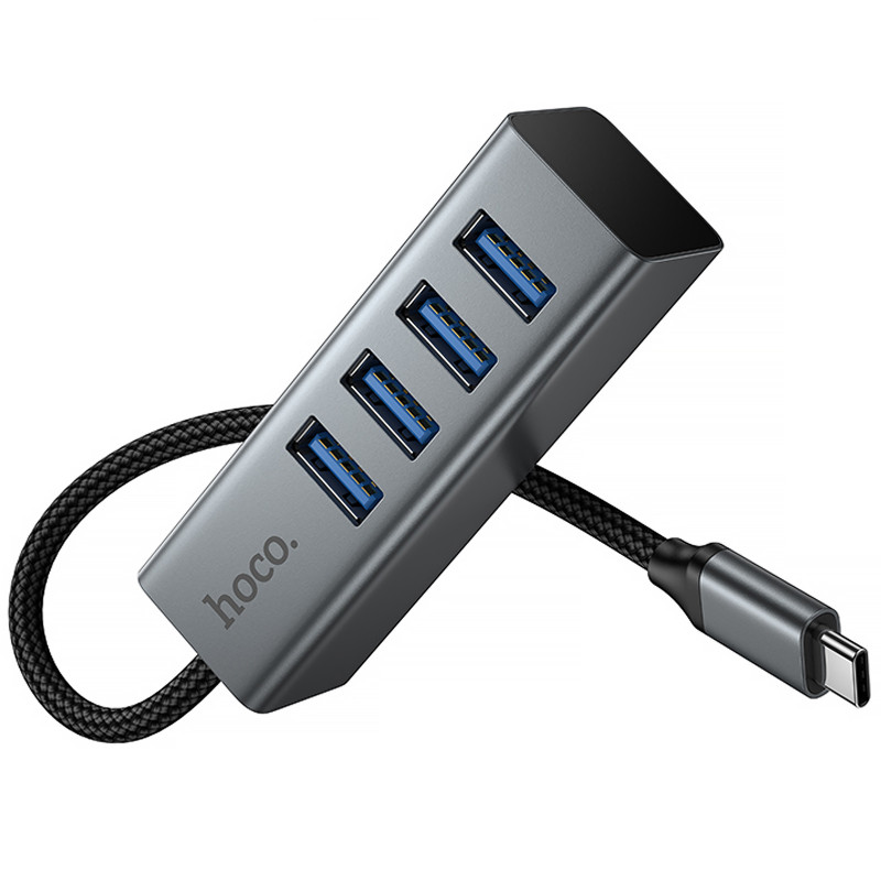 Заказать Переходник HUB Hoco HB1C 4in1 (Type-C to 4xUSB 3.0) (0.2m) (Metal gray) на vchehle.ua