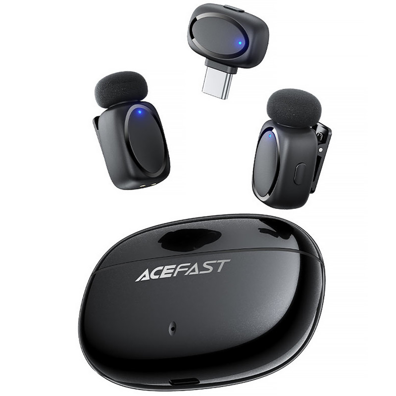 Фото Петличний бездротовий мікрофон Acefast R2 Dual-mic Type-C (Black) на vchehle.ua