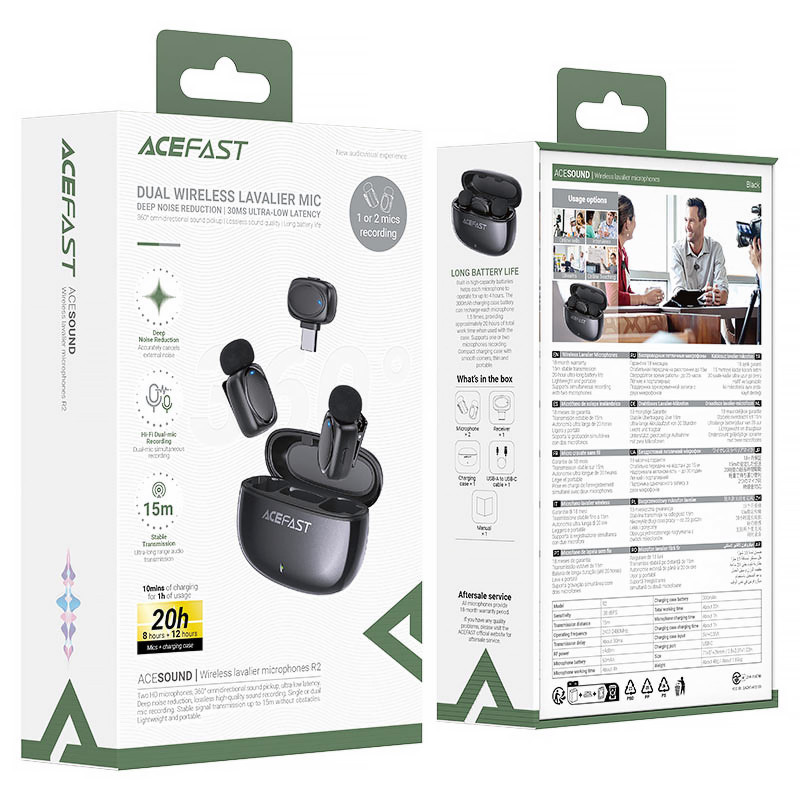 Купити Петличний бездротовий мікрофон Acefast R2 Dual-mic Type-C (Black) на vchehle.ua