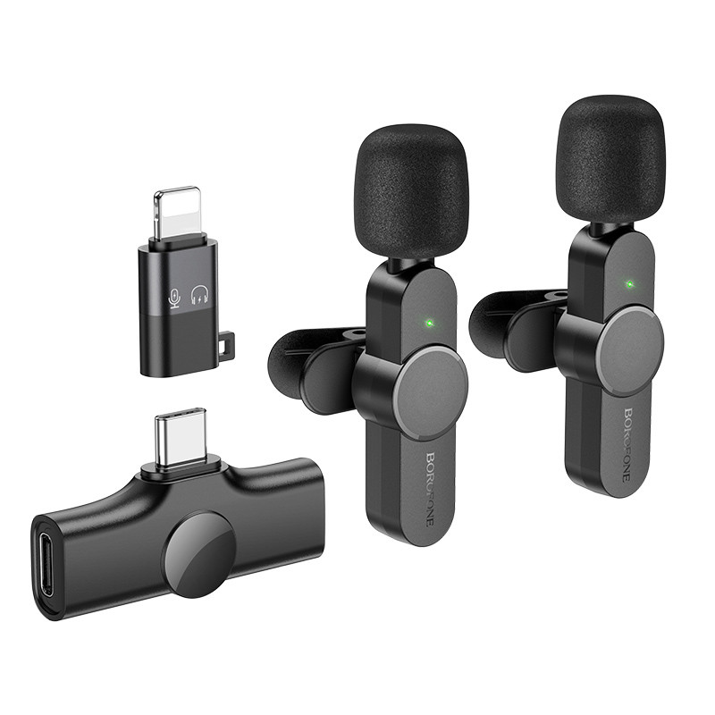 Петличний бездротовий мікрофон Borofone BFK12 Trophy Dual-mic Lightning/Type-C (Black)