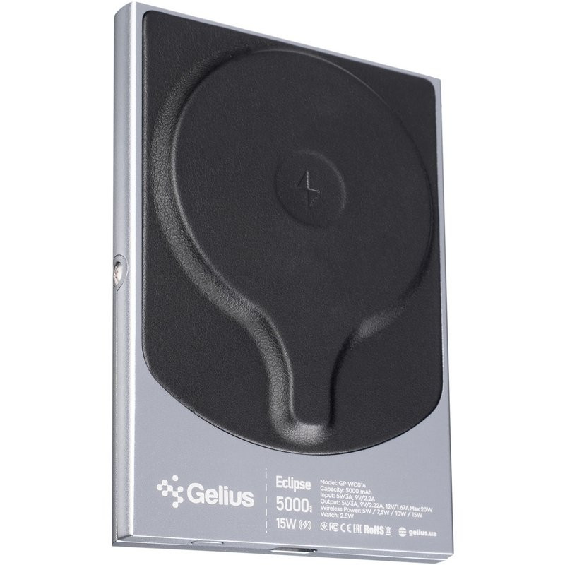 Фото Power Bank Gelius 5000 mAh Eclipse Magnetic Wireless Charge GP-WC014 15W з БЗП (Black) в маназині vchehle.ua