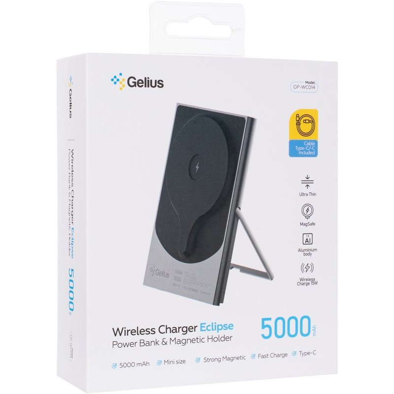 Замовити Power Bank Gelius 5000 mAh Eclipse Magnetic Wireless Charge GP-WC014 15W з БЗП (Black) на vchehle.ua