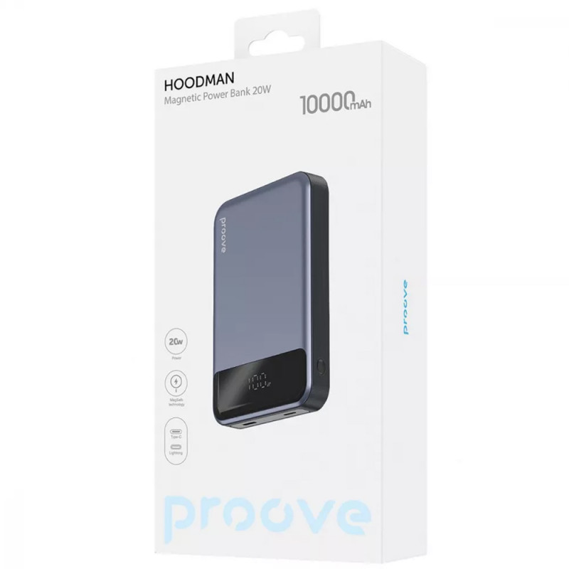 Фото Power Bank Proove 10000mAh Hoodman Magnetic 20W с БЗУ (Gray) в магазине vchehle.ua