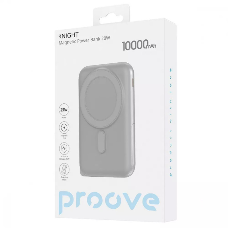 Купить Power Bank Proove 10000mAh Knight 20W с БЗУ (Dark Gray) на vchehle.ua