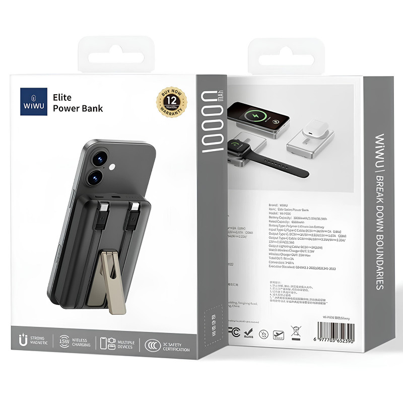 Фото Power Bank WIWU 10000 mAh Wi-P056 22.5W+PD20W с БЗУ+iWatch with cable (Black) в магазине vchehle.ua