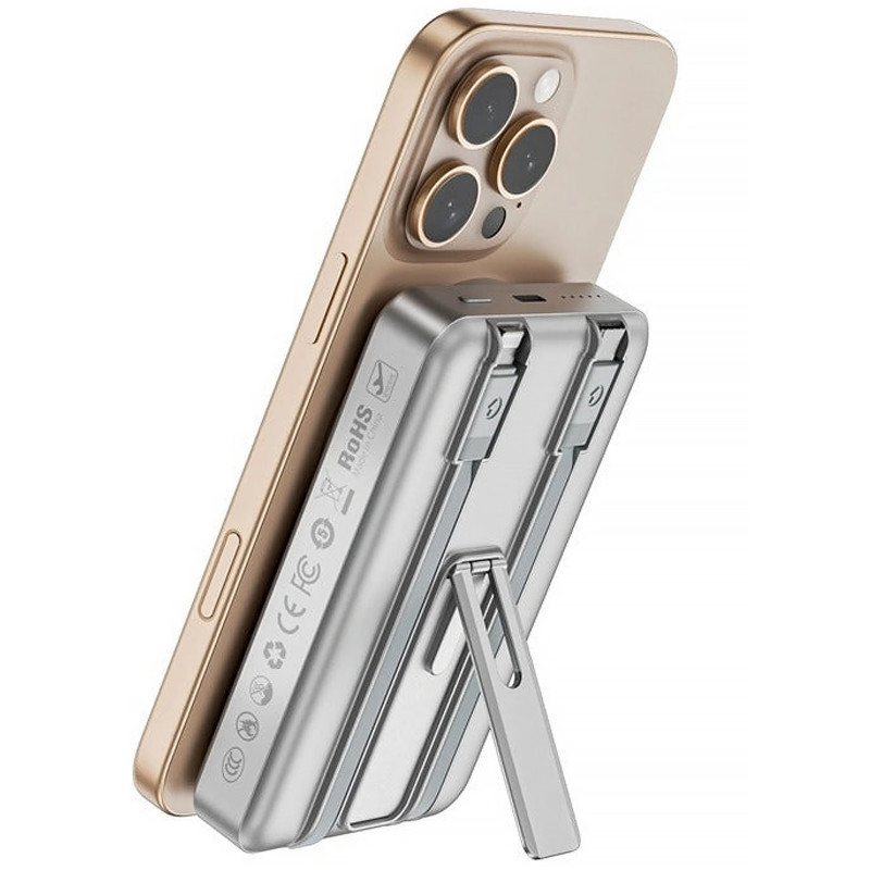 Фото Power Bank WIWU 10000 mAh Wi-P056 22.5W+PD20W с БЗУ+iWatch with cable (Silver) на vchehle.ua