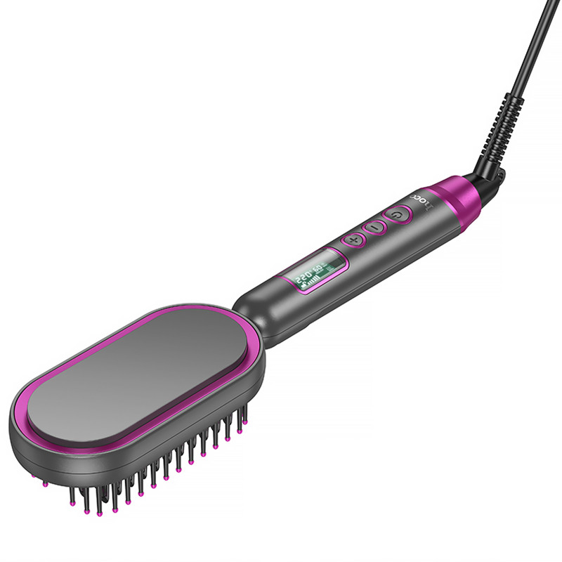 Гребінець-випрямляч Hoco HP44 Electric straightening hair comb with digital display (Rose Red)