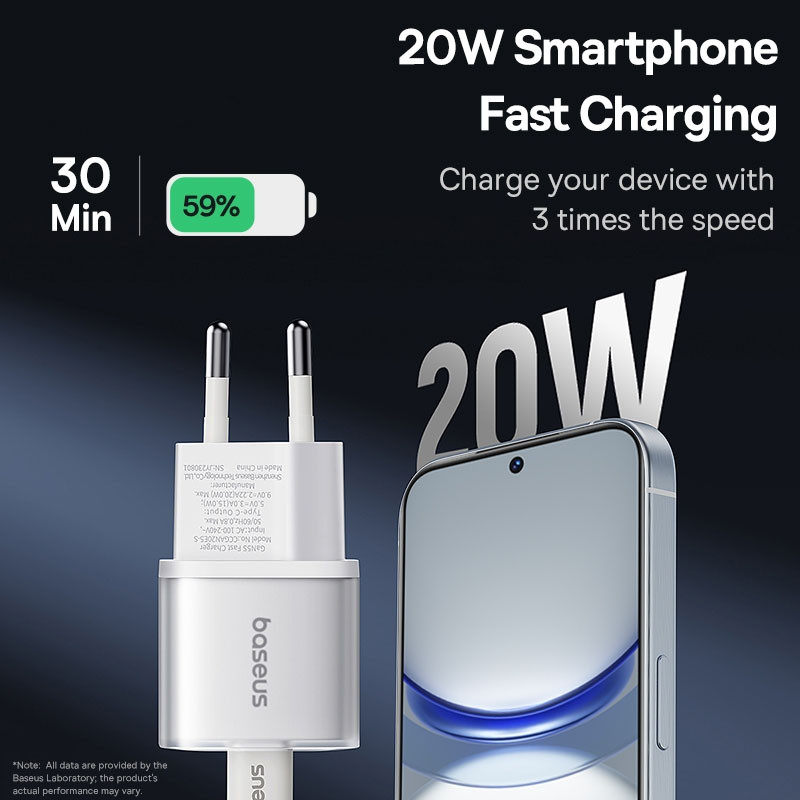 Фото СЗУ Baseus GaN5S OS 20W (1USB-C) (P10162503) (Moon White) в магазине vchehle.ua