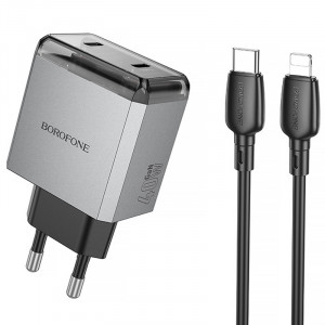 СЗУ Borofone BN21 Lena PD40W+QC3.0 (2USB-C) + кабель Type-C to Lightning