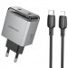 МЗП Borofone BN21 Lena PD40W+QC3.0 (2USB-C) + кабель Type-C to Lightning (Metal gray)