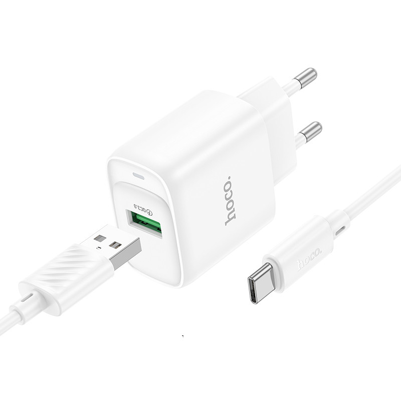 Фото МЗП Hoco C140A Smart QC3.0 18W (1USB-A) + кабель USB to Type-C (White) на vchehle.ua