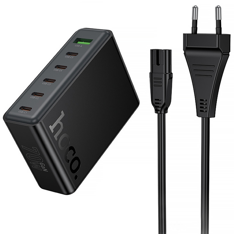 СЗУ Hoco C152A Modern PD70W 6in1 (5USB-C и 1USB-A) (Black)