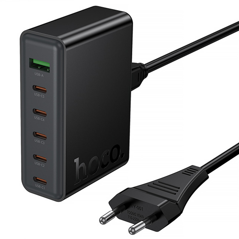 Фото СЗУ Hoco C152A Modern PD70W 6in1 (5USB-C и 1USB-A) (Black) в магазине vchehle.ua