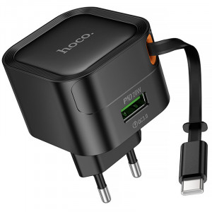 СЗУ Hoco C154A Changer PD20W+QC3.0 (1USB-A/1C) + Retractable Cable Type-C
