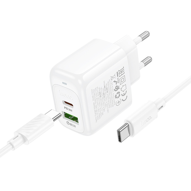 Фото МЗП HHoco CS55A Surplus PD30W+QC3.0 (1USB-A/1C) + кабель Type-C to Type-C (White) на vchehle.ua