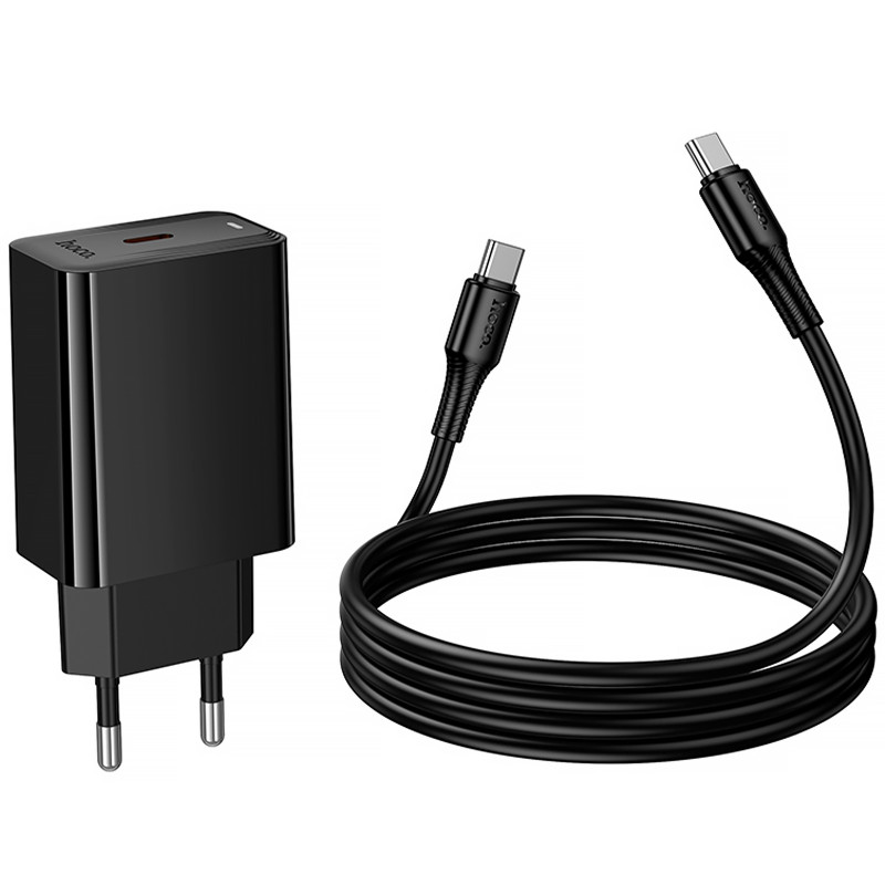 СЗУ Hoco CS93A Leader PD20W (1USB-C) + кабель Type-C to Type-C (Black) в магазине vchehle.ua