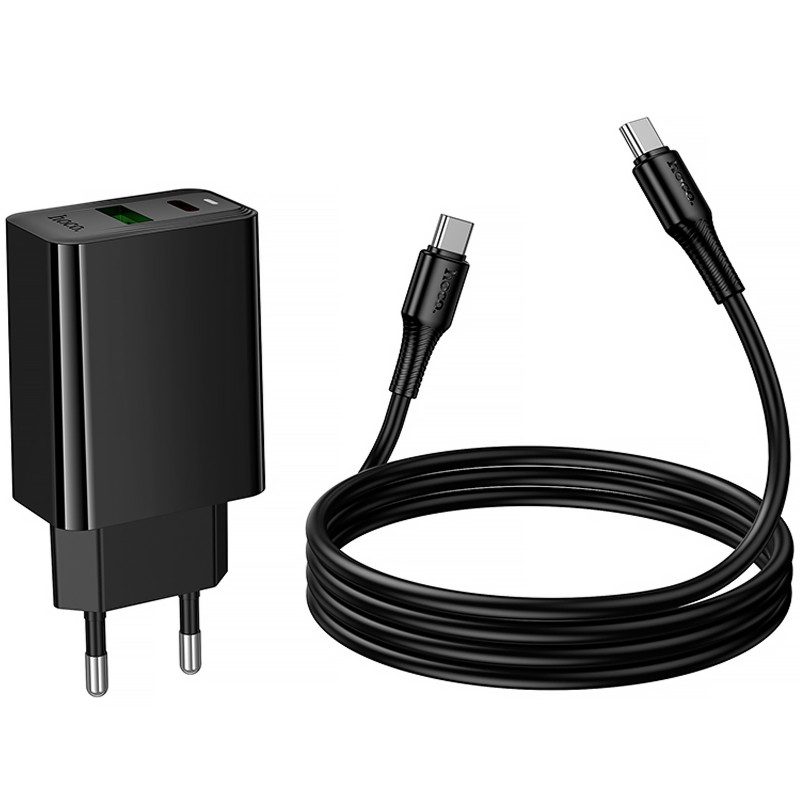 Замовити МЗП Hoco CS94A Leader PD20W+QC3.0 (1USB-A/1C) + кабель Type-C to Type-C (Black) на vchehle.ua