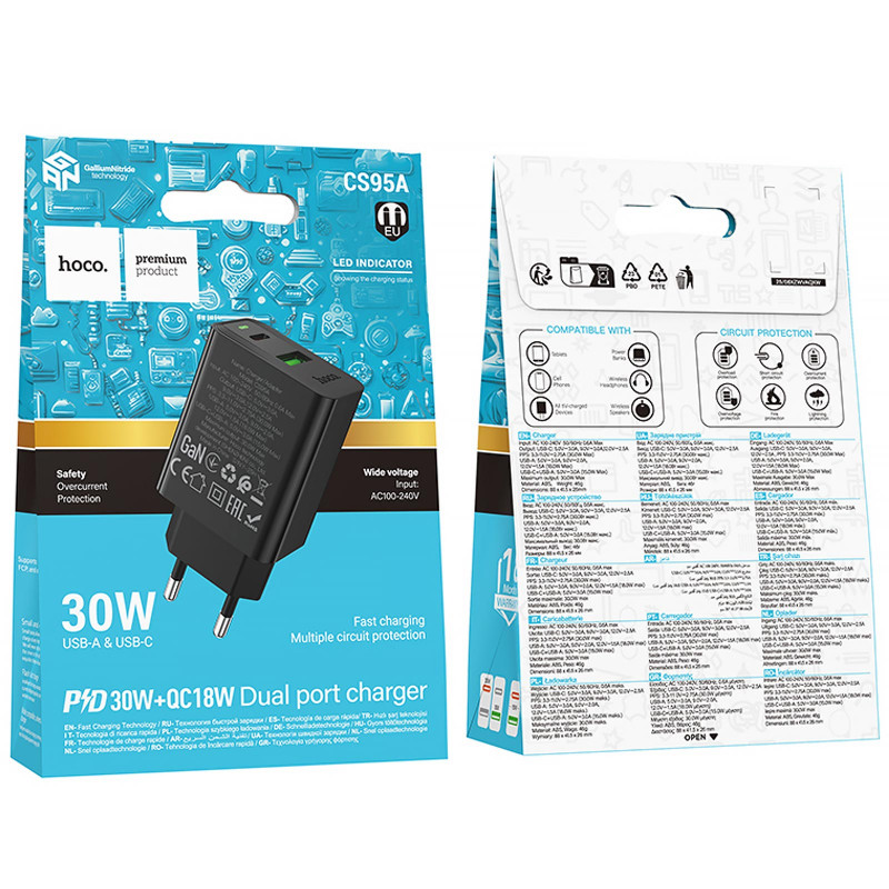 Фото СЗУ Hoco CS95A Leader PD30W+QC3.0 (1USB-A/1C) (Black) на vchehle.ua