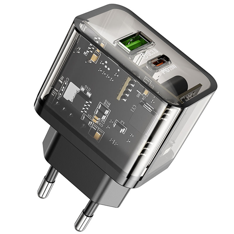 МЗП Hoco N34 Dazzling PD20W+QC3.0 (1USB-A/1C) (Transparent black)