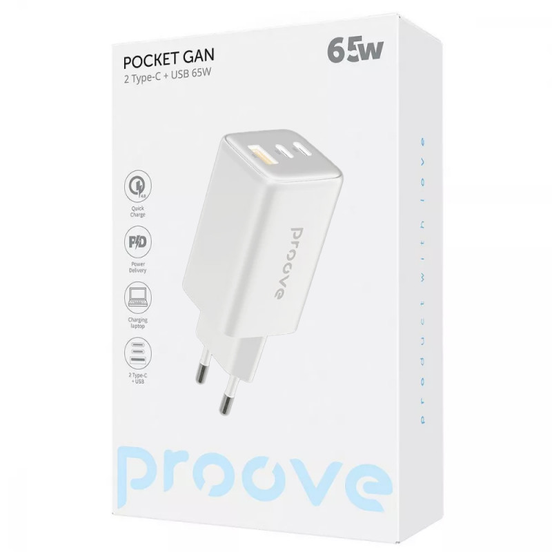 МЗП Proove Pocket GaN 65W (1USB-A/2C) (White) в магазині vchehle.ua
