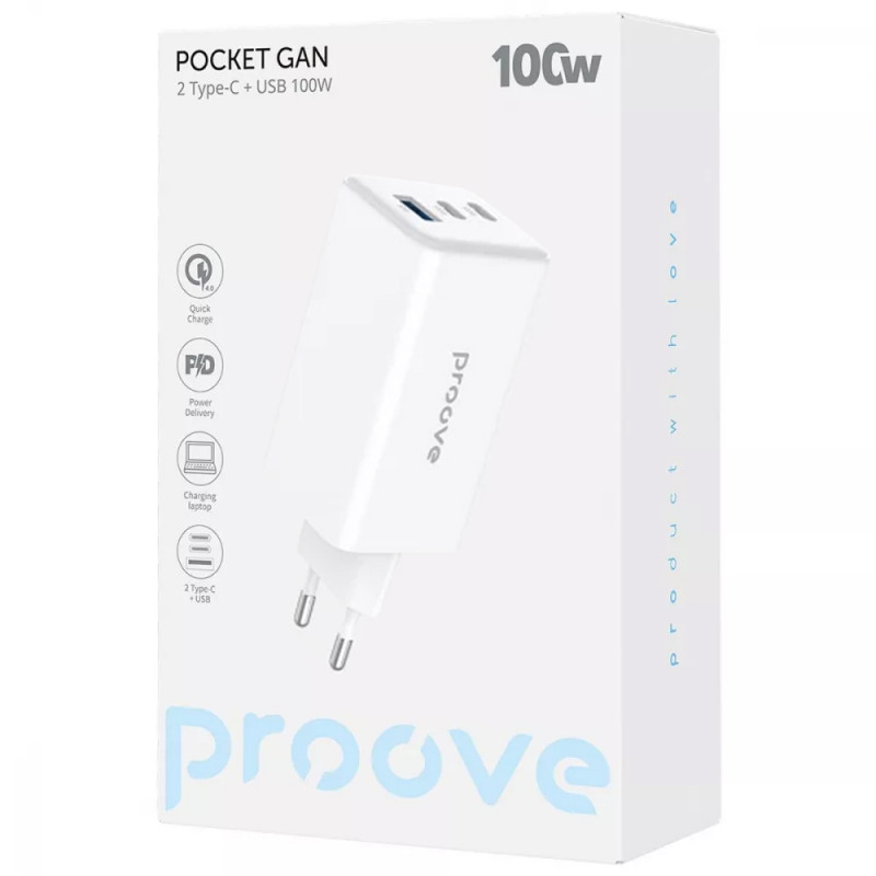Фото МЗП Proove Pocket GaN Max 100W (1USB-A/2C) (White) на vchehle.ua