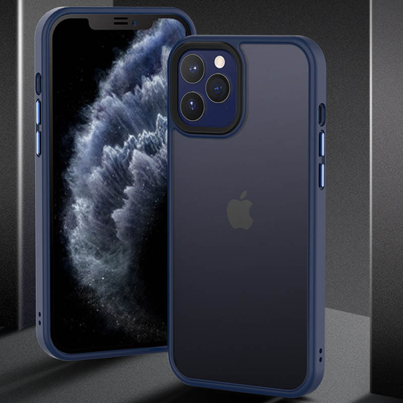 Фото TPU+PC чохол Metal Buttons на Apple iPhone 12 Pro / 12 (6.1") (Синій / Navy Blue) в маназині vchehle.ua