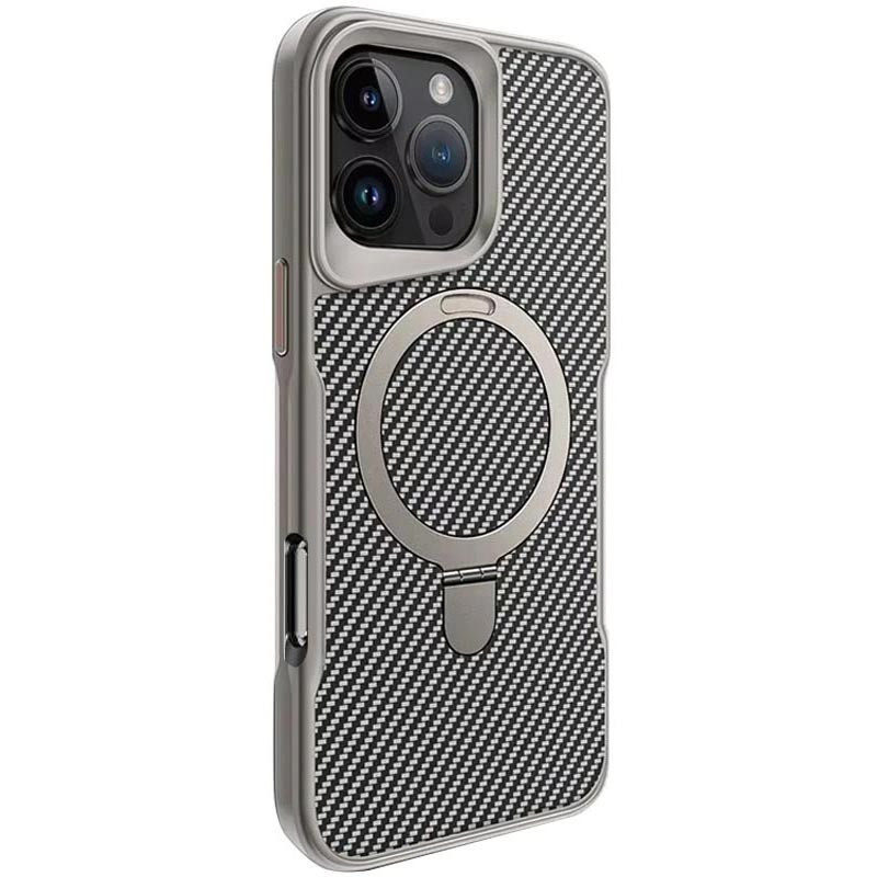TPU+PC чехол Metal Buttons with Magnetic Safe Carbon Ring для Apple iPhone 16 Pro Max (6.9") (Серый)