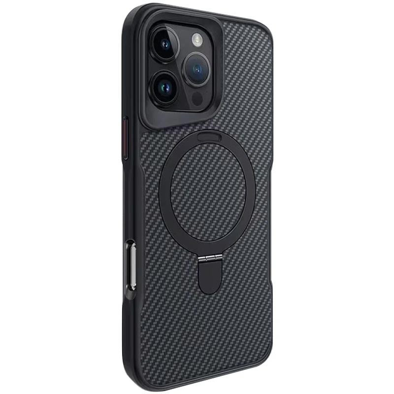 TPU+PC чехол Metal Buttons with Magnetic Safe Carbon Ring для Apple iPhone 16 Pro Max (6.9") (Черный)